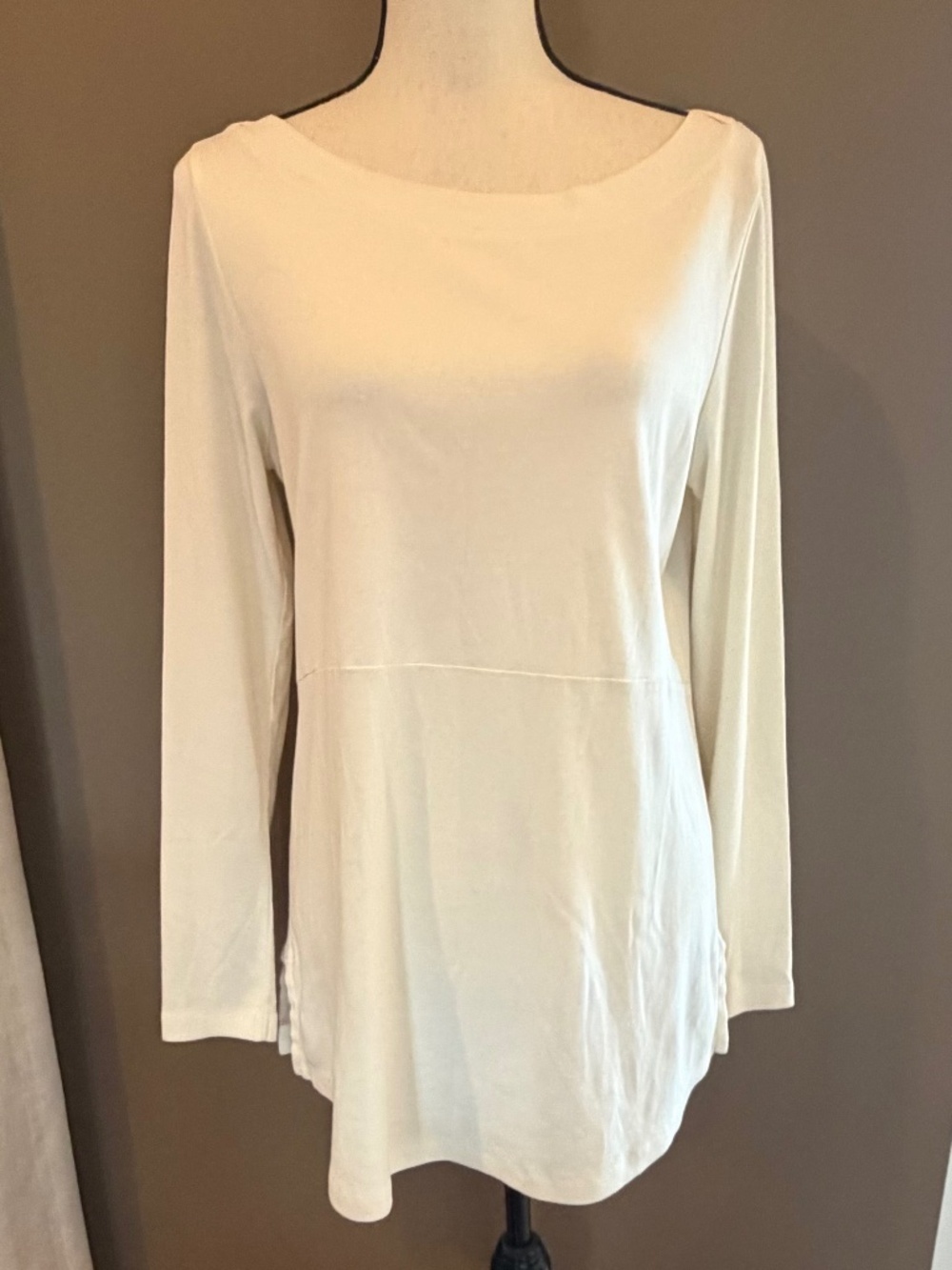 J. Jill Ivory Cotton Shirttail Tunic Long Sleeve Tee, Size Small